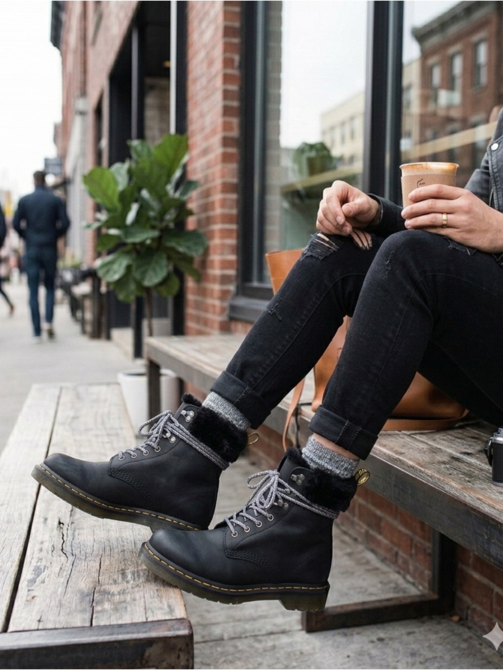 Dr Martens 1460 Serena Collar Faux Fur Boots Black W10 NIB